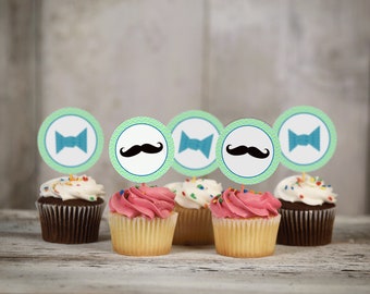 Mustache & Bowtie Tags for Little Man baby Shower, Printable PDF