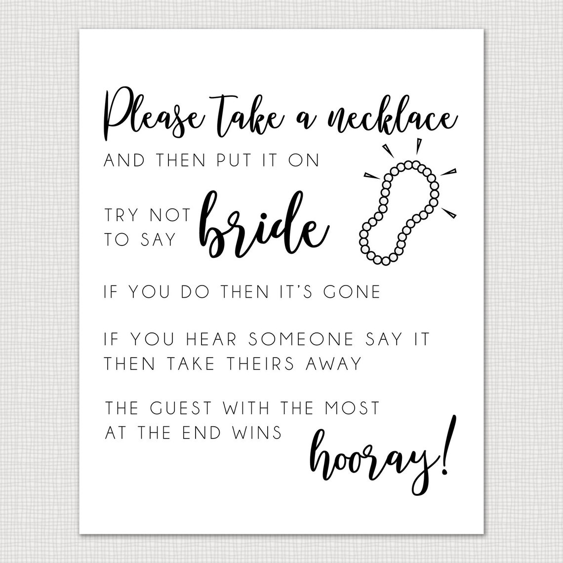 Don't Say Bride Necklace Game Printable Bridal Shower Etsy
