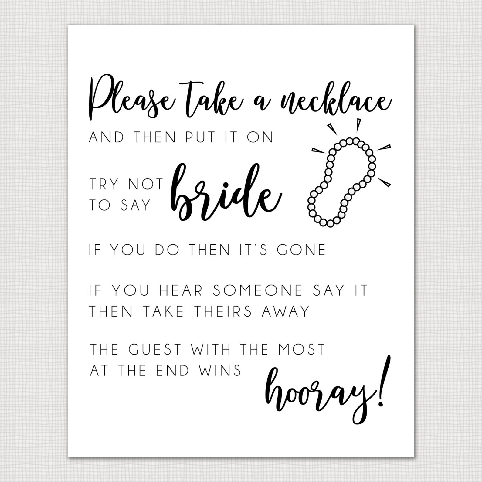 Don't Say Bride Necklace Game Printable Bridal Shower Etsy