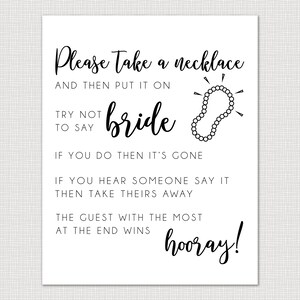 Don't Say Bride Necklace Game Printable Bridal Shower Games Instant ...