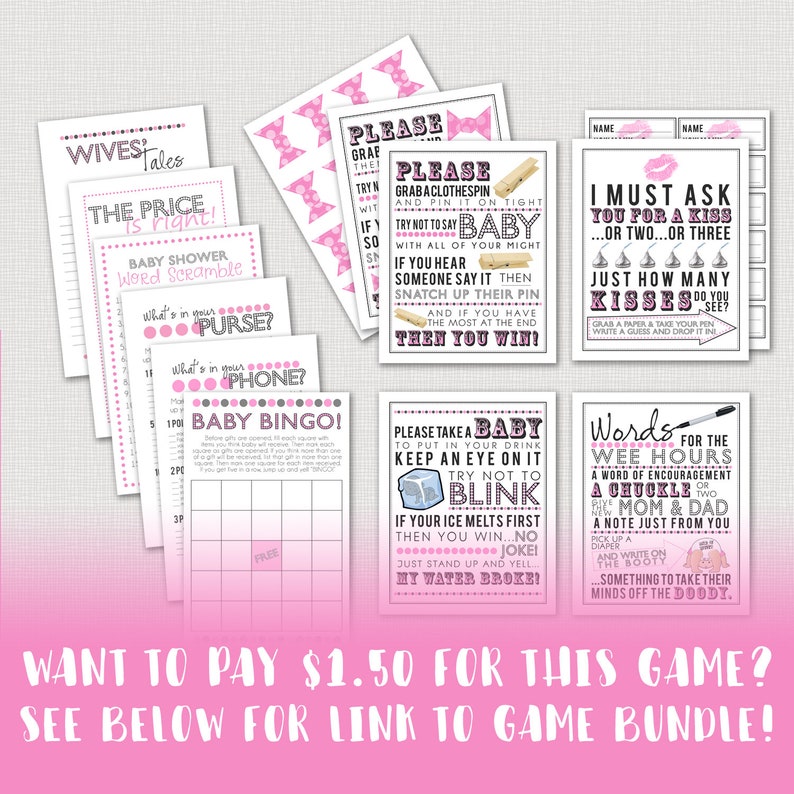 Don't Say Baby Clothespin Game Pink Printable Baby Etsy