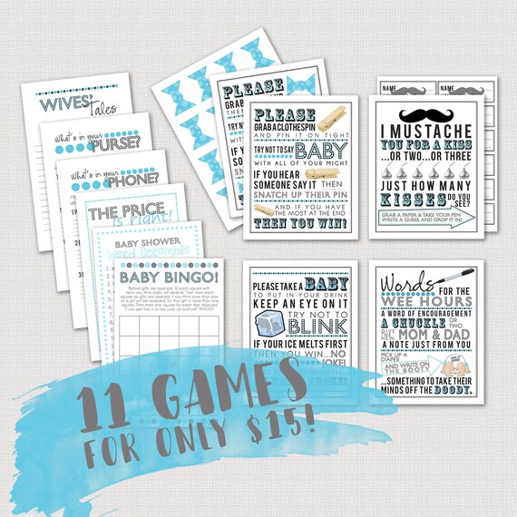 Blue Baby Shower Games Bundle Printable Baby Shower Games Etsy