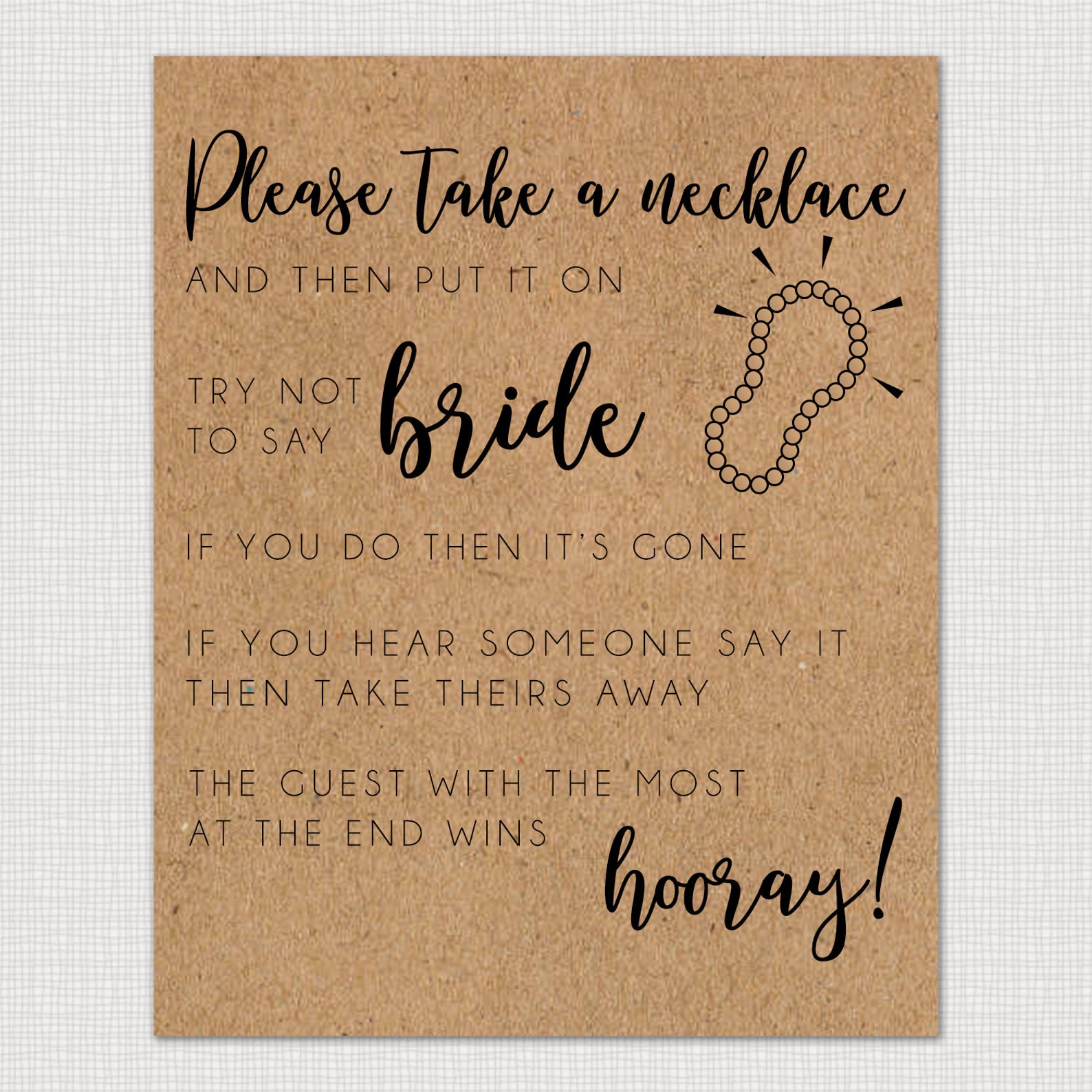 Don't Say Bride Necklace Game Printable Bridal Shower | Etsy