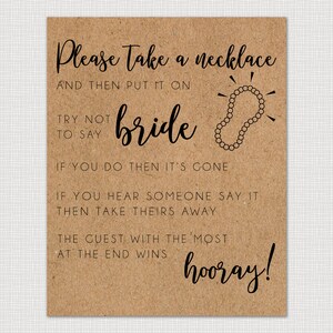 Don't Say Bride Necklace Game Printable Bridal Shower Games Instant ...