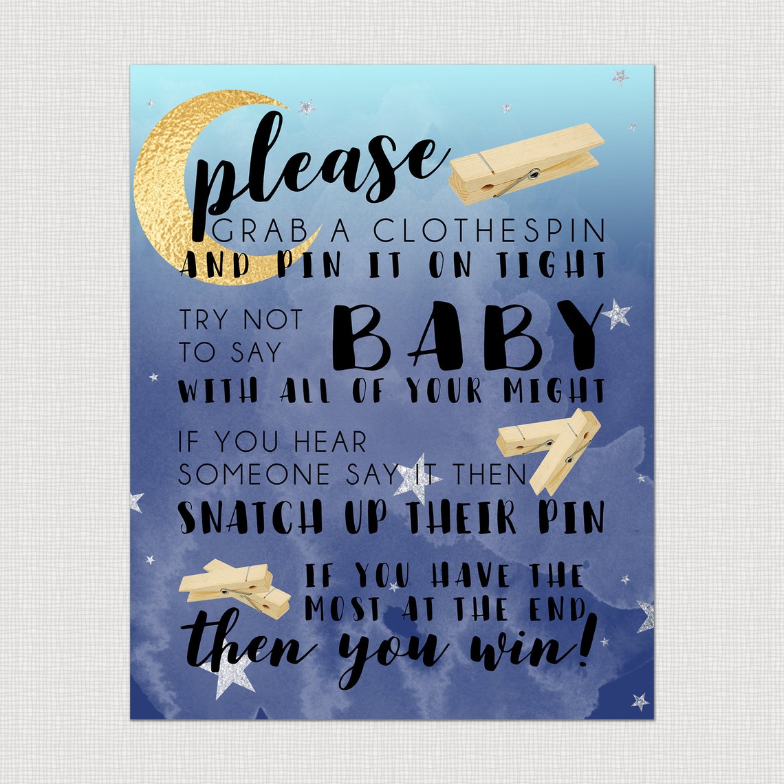 Don't Say Baby Clothespin Game Printable Baby Shower Etsy