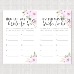 How Old Was the Bride-to-be Printable Bridal Shower Games Instant ...