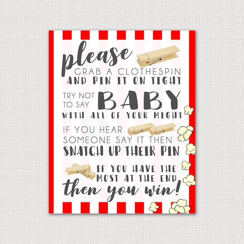 Don't Say Baby Clothespin Game Ready to Pop Printable Etsy