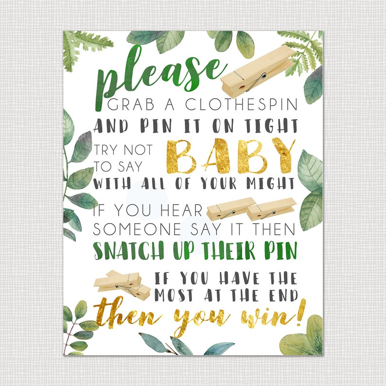 Don't Say Baby Clothespin Game Printable Baby Shower Etsy