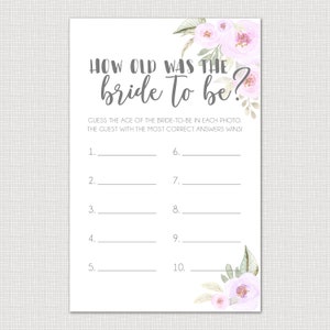 How Old Was the Bride-to-be Printable Bridal Shower Games Instant ...