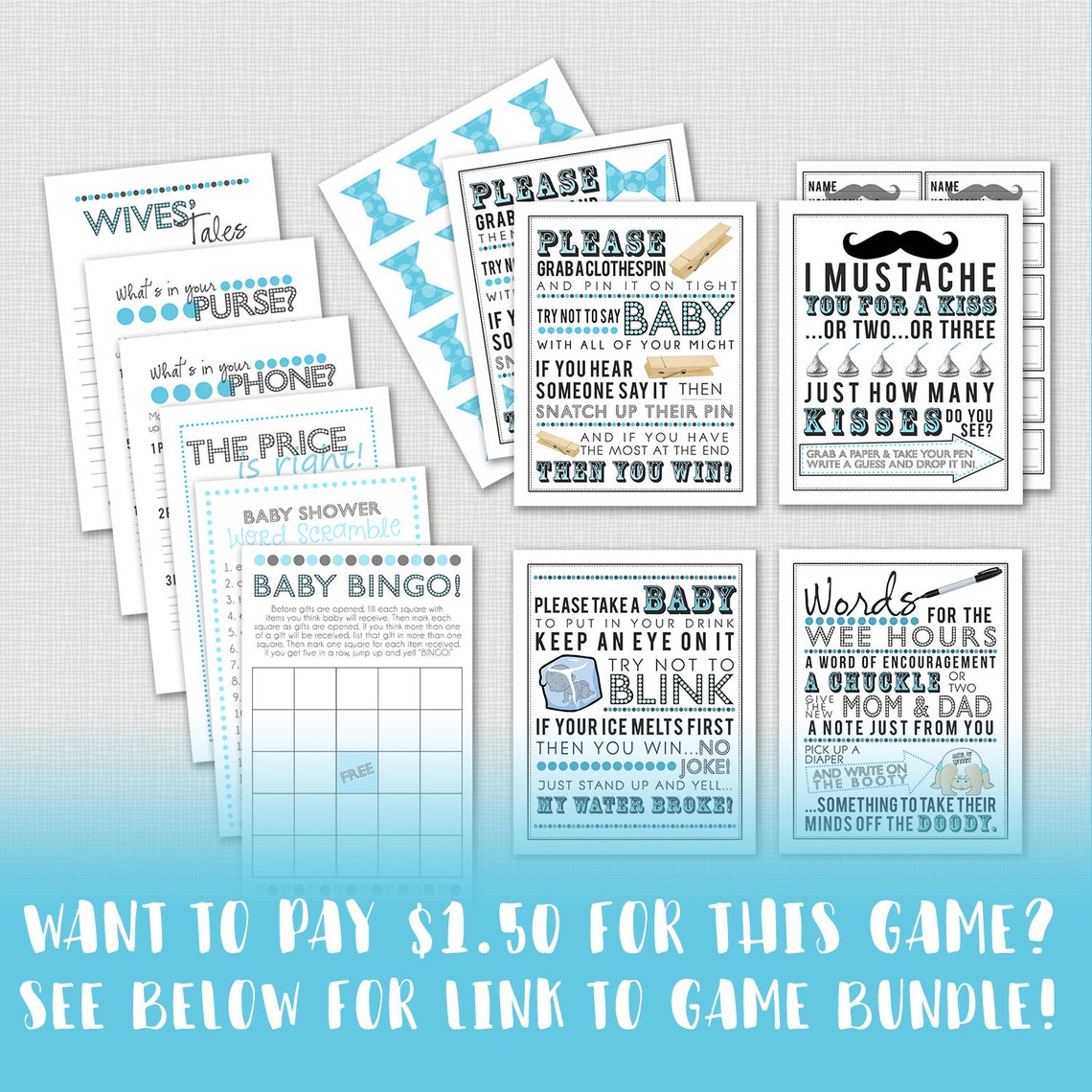 Don't Say Baby Clothespin Game With Bow Ties Printable Etsy