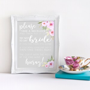 Don't Say Bride Necklace Game Printable Bridal Shower Games Watercolor ...