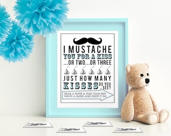 I Mustache You for a Kiss, How Many Kisses, , Printable Baby Shower Games, Little Man Baby Shower, Instant Download