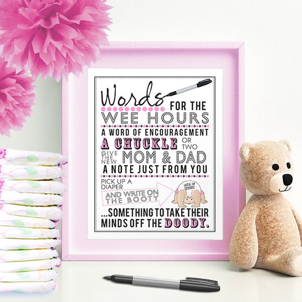 Pink Baby Shower Diaper Game: Words for Wee Hours (Digital Download)