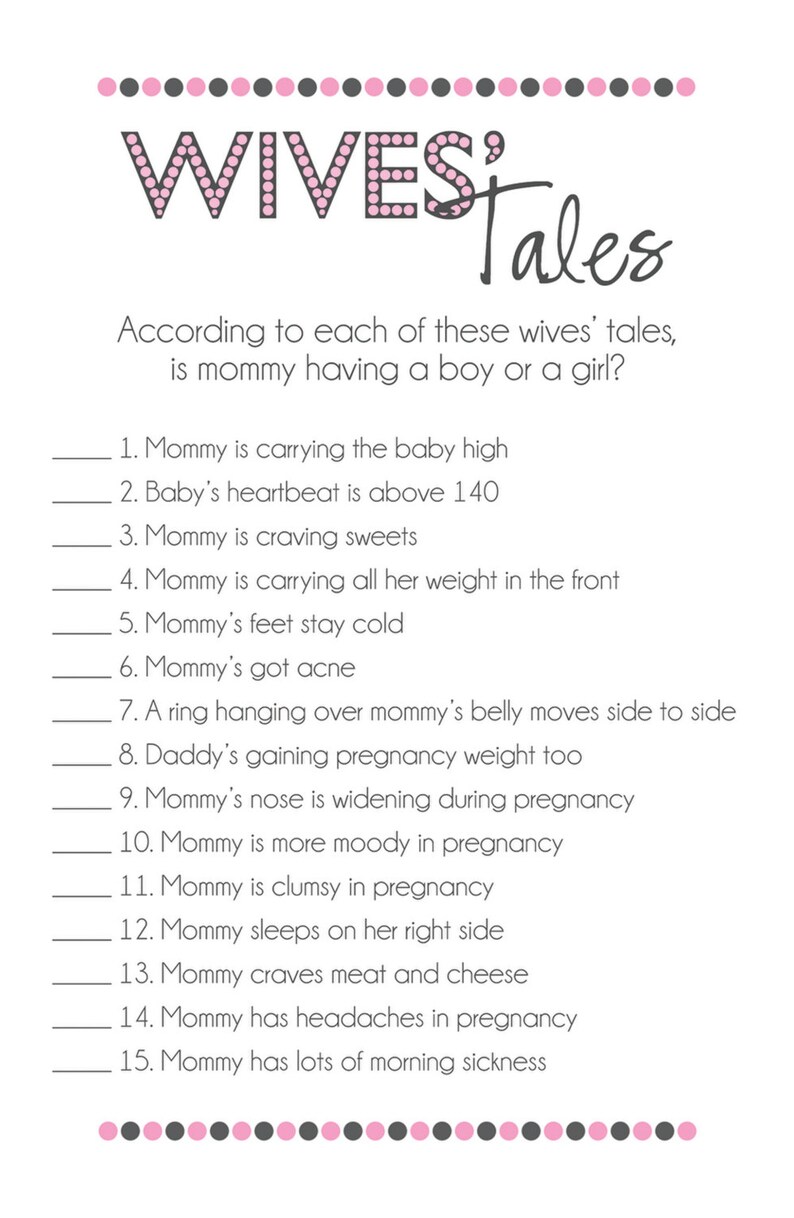 Old Wives' Tales Pink Printable Baby Shower Games Girl | Etsy