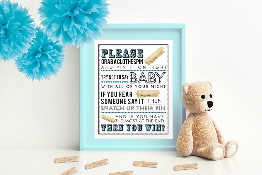 Don't Say Baby Clothespin Game, Printable Baby Shower Games, Boy Baby ...