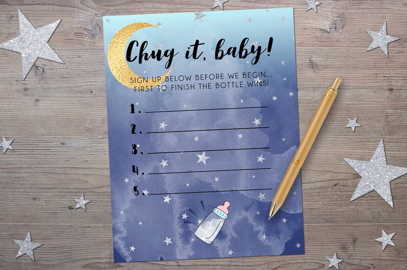 Bottle Chug Game Printable Baby Shower Games Moon And Stars Etsy