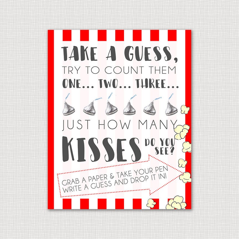 How Many Kisses Guess the Candy Printable Baby Shower Games | Etsy