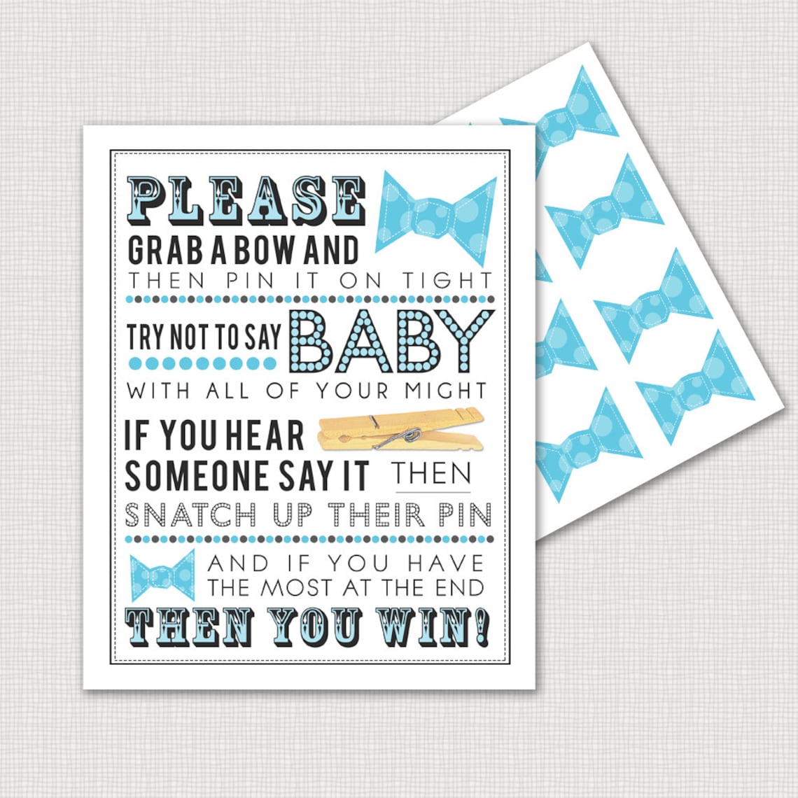 Don't Say Baby Clothespin Game With Bow Ties Printable Etsy