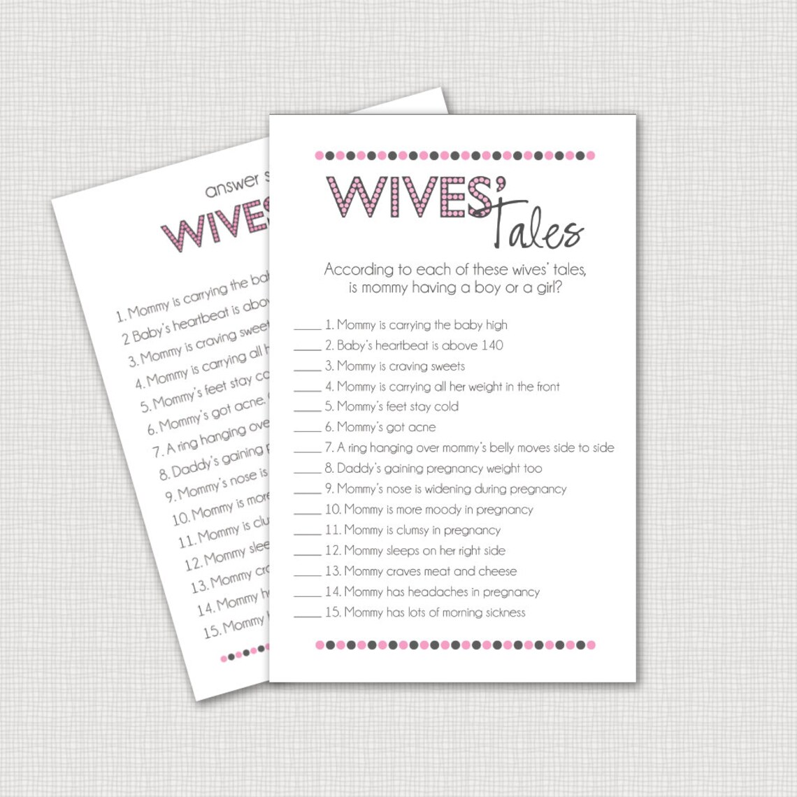 Old Wives' Tales Pink Printable Baby Shower Games Girl | Etsy