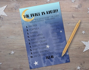 Price is Right, Printable Baby Shower Games, Moon and Stars Baby Shower, Instant Download