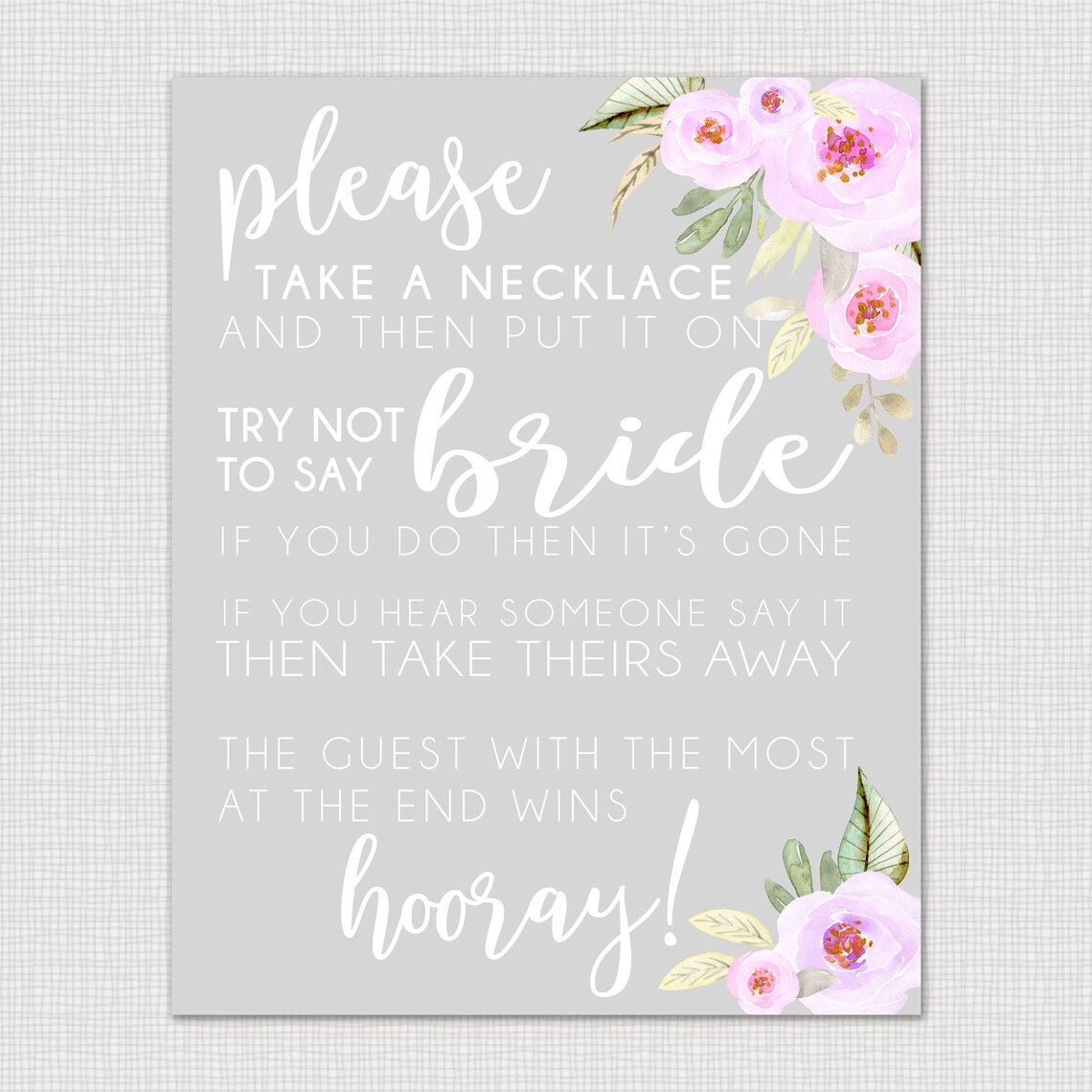 Don't Say Bride Necklace Game Printable Bridal Shower | Etsy