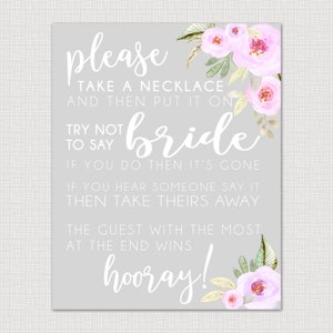 Don't Say Bride Necklace Game Printable Bridal Shower Games Watercolor ...