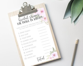 The Price is Right  | Printable Bridal Shower Games Instant Download PDF, JPEG Watercolor Floral Design Blush Lavender