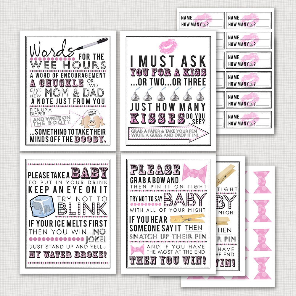 Printable Baby Shower Games Bundle Pink Printable Baby Shower Games
