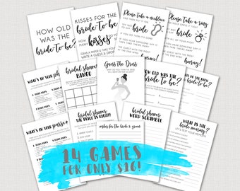 Printable Bridal Shower Games Bundle Instant Download - 14 Games | Engagement Party Games | with Wishes for the Bride, Draw the Dress