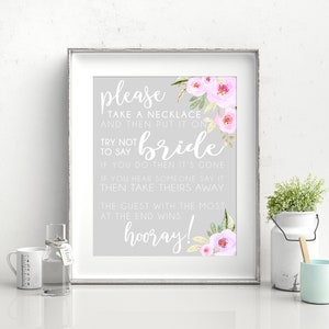 Don't Say Bride Necklace Game Printable Bridal Shower Games Watercolor ...