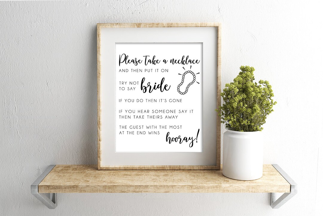 Don't Say Bride Necklace Game Printable Bridal Shower Games Instant ...
