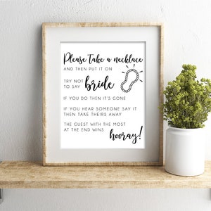 Don't Say Bride Necklace Game Printable Bridal Shower Games Instant ...