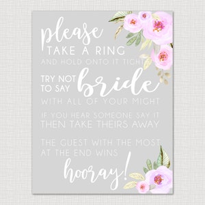 Don't Say Bride Ring Game Printable Bridal Shower Games Watercolor ...