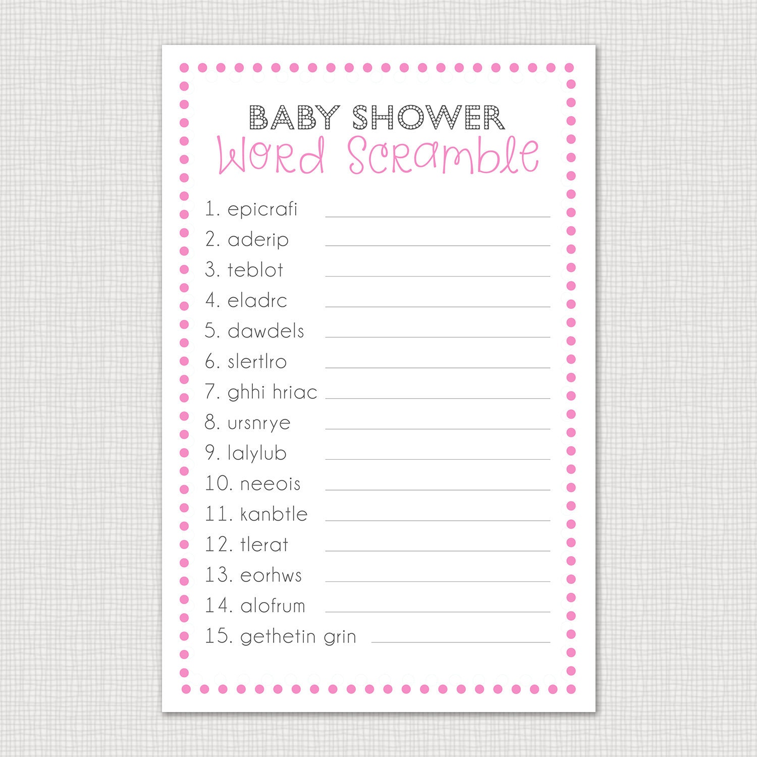 Pink Baby Shower Word Scramble Game (digital Download) - Etsy