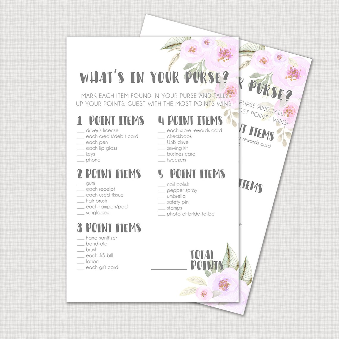 Whats in Your Purse Printable Bridal Shower Games PDF and - Etsy