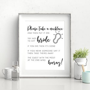 Don't Say Bride Necklace Game Printable Bridal Shower Games Instant ...