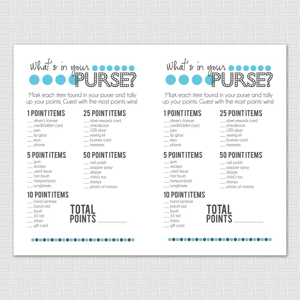 What's in Your Purse Printable Baby Shower Games Boy - Etsy