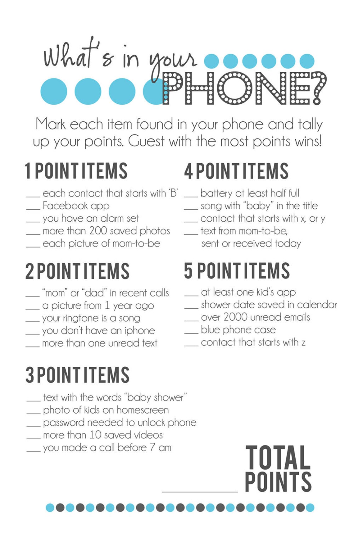 What's in Your Phone Printable Baby Shower Games Boy - Etsy
