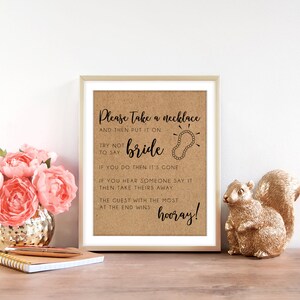 Don't Say Bride Necklace Game Printable Bridal Shower Games Instant ...