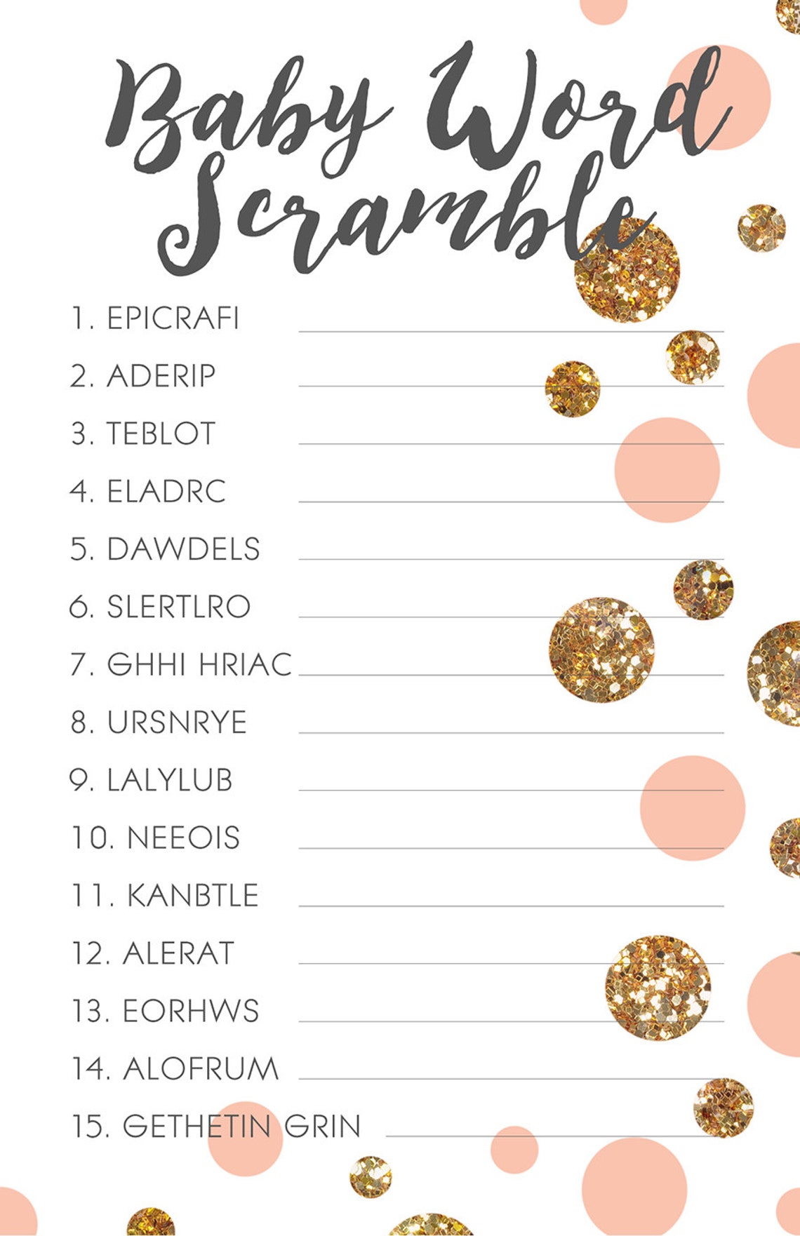 Word Scramble Printable Baby Shower Games Instant Download | Etsy