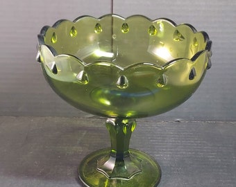 Vintage Indiana Glass Green Glass Compote with Pedestal Base