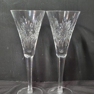 Waterford Crystal Millennium Series Champagne Flutes – Health Pattern, Set of 2, Made in Ireland, Signed Vintage Toasting Glasses