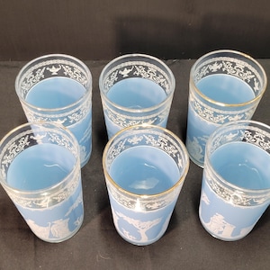 Set of 6 Hellenic Blue Jeannette Glass Tumblers | Mid-Century 10 oz Tumbler Glasses