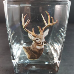 Pair of Heavy Whiskey Glasses- Deer/Buck Signed by Ross