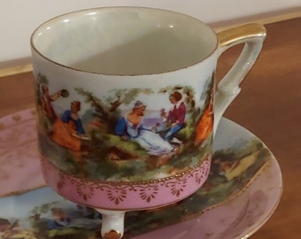 VTG Lefton China Victorian Couples Romantic Scenes Decorated Cup & Saucer Set