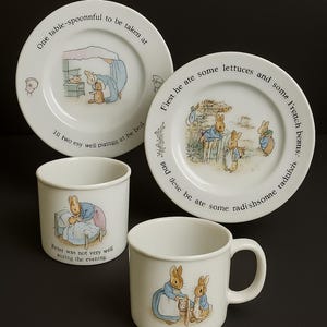 Vintage Wedgwood Peter Rabbit Child’s Dish Set – 2 Plates & Cup Beatrix Potter Nursery Collectible Baby Shower Gift