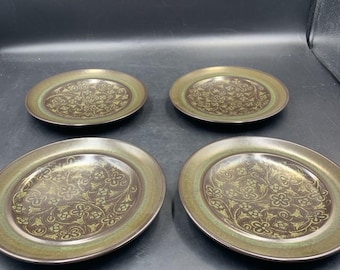 Set of 4 Franciscan Madeira Bread and Butter Plates, 6 3/4" Vintage Earthenware, Brown and Gold Tableware
