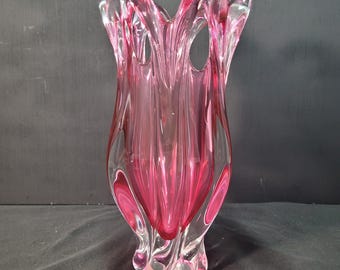 Bohemian Pink & Blue Glass Vase by Josef Hospodka – Chribska Art