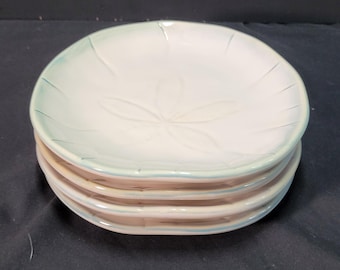 Juego de 4 platos de postre vintage Shoreline by Home Studio Sand Dollar - Platos para tarta de gres costero de 17 cm (6 3/4") - Vajilla para casa de playa