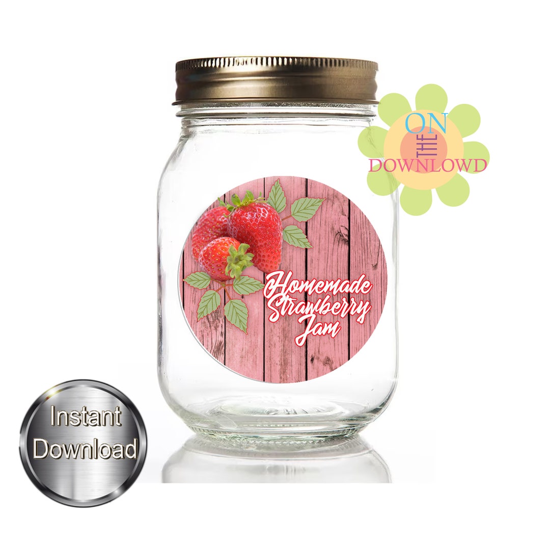 HOMEMADE STRAWBERRY JAM Labels for Mason Jars,strawberry Jam Stickers ...
